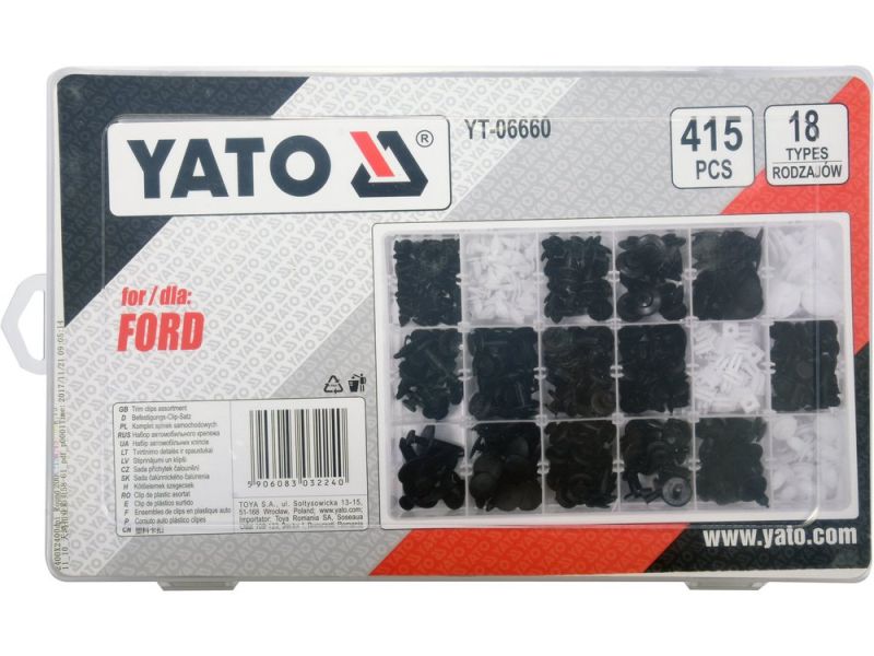 Шпинки для автосалоної обшивки FORD YATO, різні, 18 типорозмірів, 415 шт. (YT-06660)