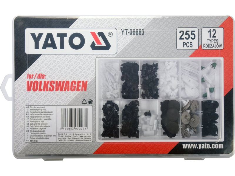 Шпинки для автосалоної обшивки VOLKSWAGEN YATO, різні, 12 типорозмірів, 255 шт. (YT-06663)