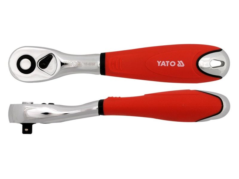Трещотка 1/4" изогнутая YATO YT-0733, резин. рукоятка, 155 мм