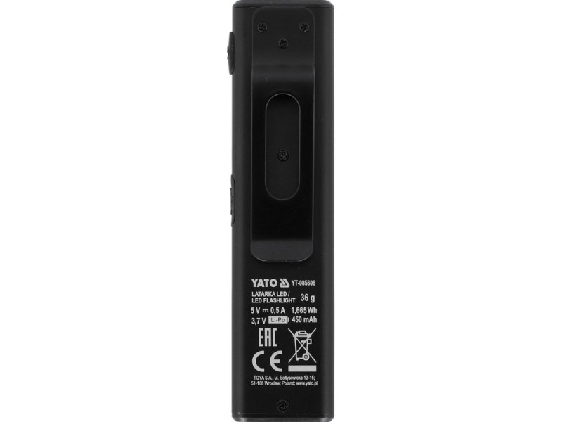 Фонарь ручной аккумуляторный YATO YT-085608 MINI SLIM, 500 лм, магнит