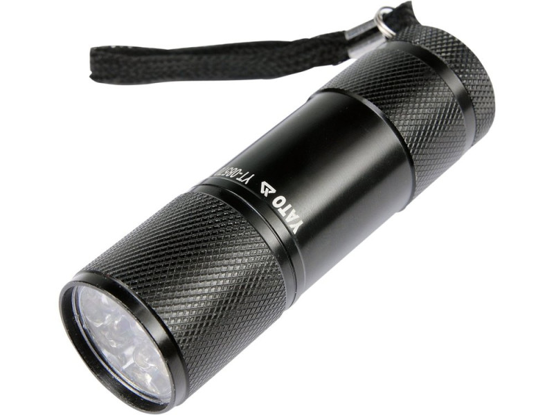 Ліхтар ручний алюмінієвий YATO YT-08570, 9 LED, 85×25 мм, батарейки AAA
