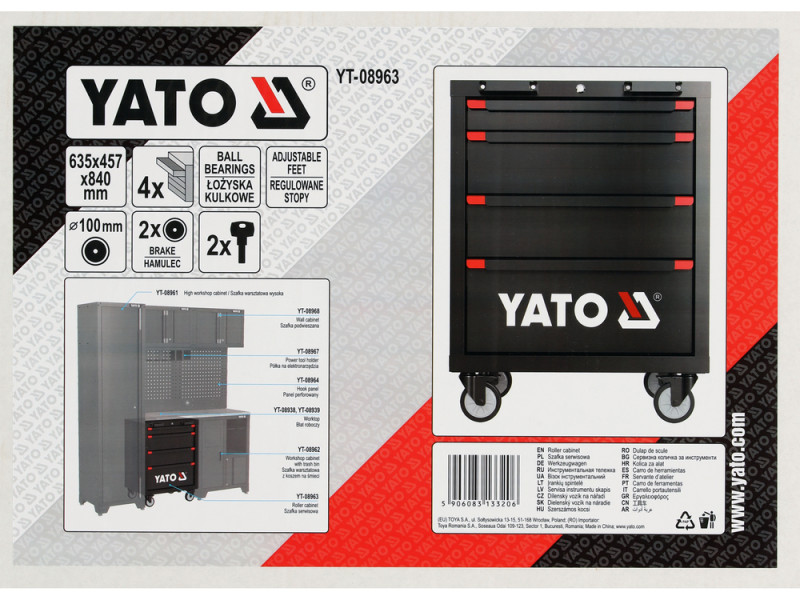 Шафа для майстерні на колесах YATO 635х 457х 840 мм, 4 шуфляди [1]