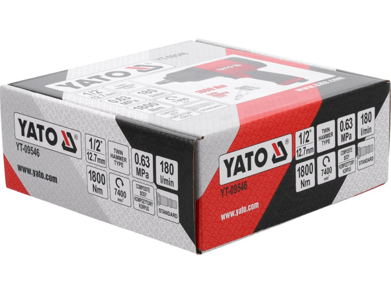Гайковерт пневматический ударный 1/2" YATO YT-09546, 1800 Н·м, композит