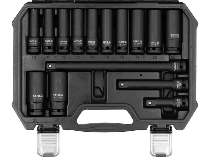 Набір головок торцевих ударних 1/2" YATO YT-10566, 6-гранні довгі, 18 шт