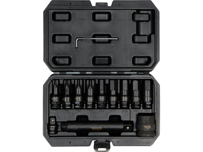 Набір головок торцевих ударних з насадками HEX/TORX YATO YT-10655, 1/2"-3/4", 12 шт