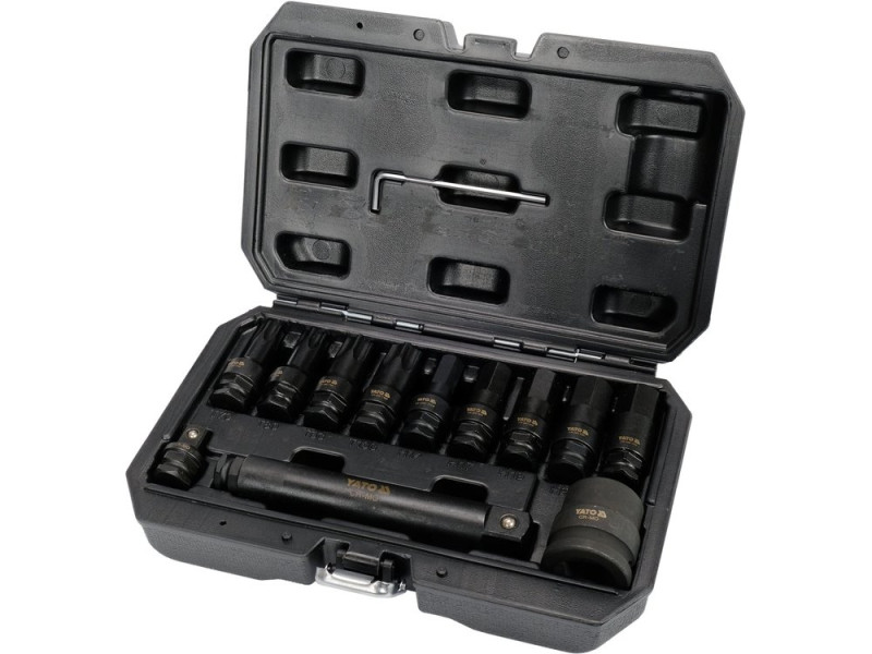 Набір головок торцевих ударних з насадками HEX/TORX YATO YT-10655, 1/2"-3/4", 12 шт