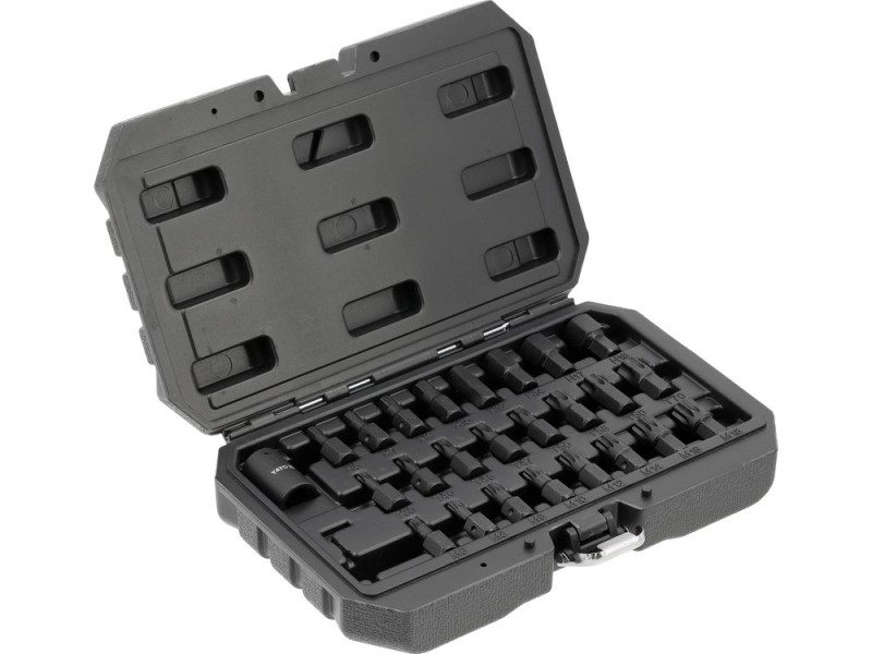 Набір насадок викруткових ударних YATO: HEX/TORX/SPLINE M6-M19, T30-70, квадрат 1.2. 25 елем. (YT-10657)