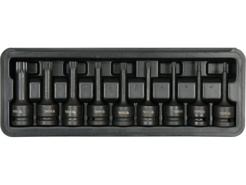 Набор головок торцевых ударных с насадками SPLINE YATO YT-10691, 1/2", 9 шт