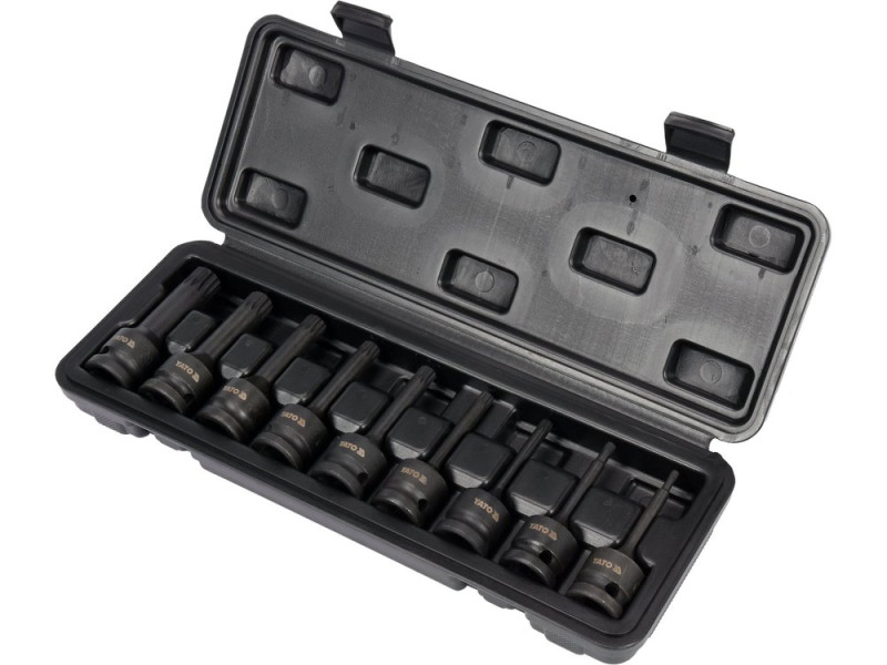 Набор головок торцевых ударных с насадками SPLINE YATO YT-10691, 1/2", 9 шт