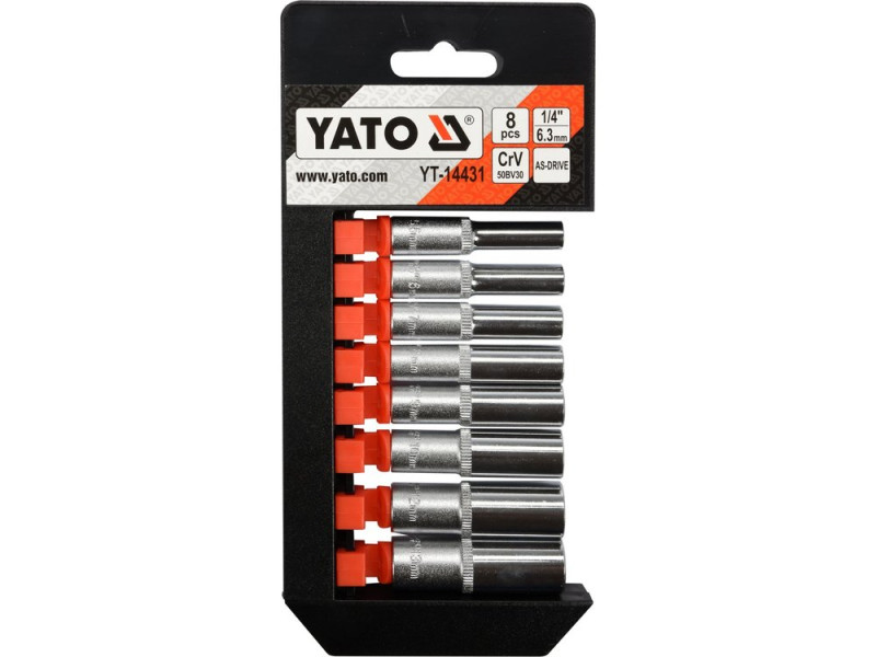 Набор головок торцевых удлиненных 1/4" YATO YT-14431, CrV, 8 предметов