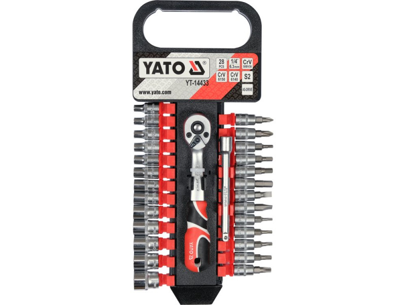 Набор головок торцевых 1/4" YATO YT-14433, трещотка 72 зуба, биты, 28 предметов