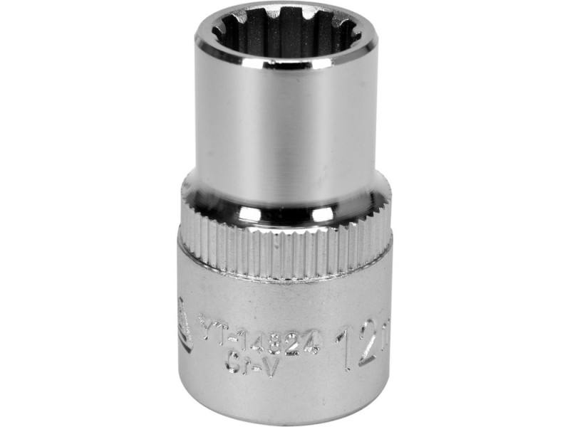 Головка торцева YATO : квадрат 1/2", SPLINE M12 мм, L= 38 мм. CrV (YT-14824)