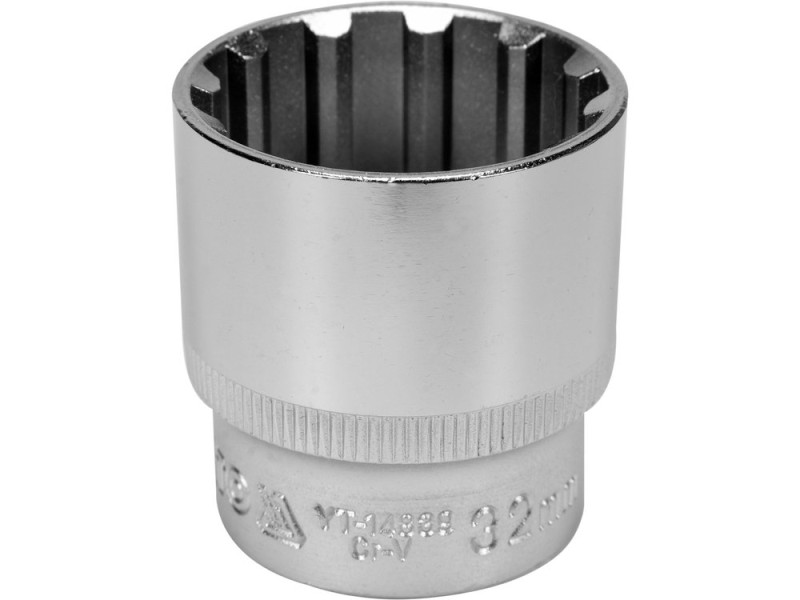 Головка торцевая YATO: квадрат 1/2", SPLINE M32 мм, L=45 мм. CrV (YT-14839)