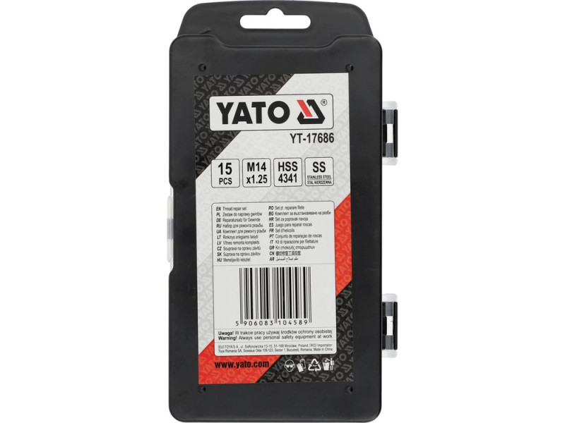 Набор для ремонта резьбы M14×1,25 YATO YT-17686, 15 шт, HSS
