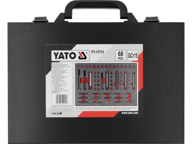 Набор для ремонта резьбы свечей накаливания YATO YT-17711, 68 предметов, M8×1,0 — M12×1,25