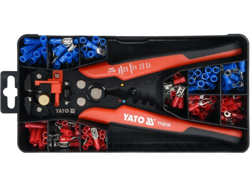 Кліщі для обтискання і зачистки проводів YATO, L=205мм, 0,2-6мм², з наконечниками, 191 елем. (YT-23133)