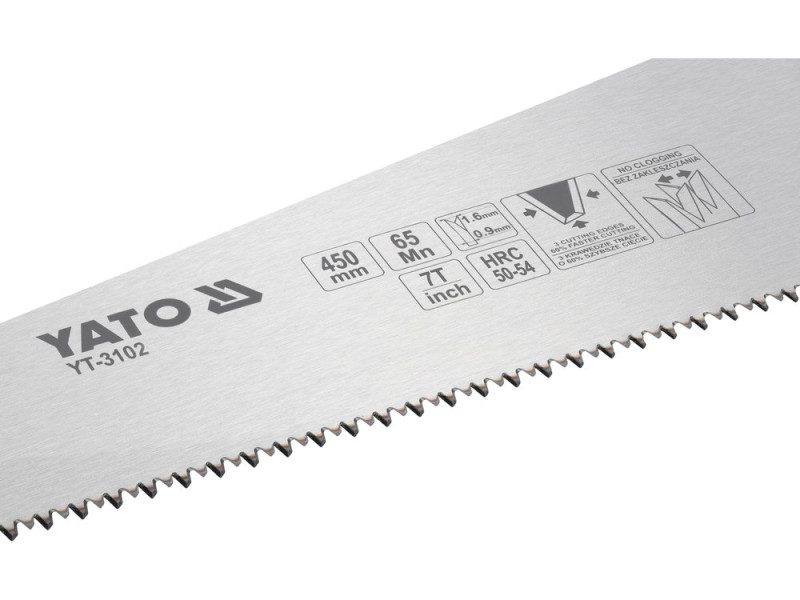 Ножовка по дереву 450 мм YATO YT-3102, сталь 65Мн, 7 TPI