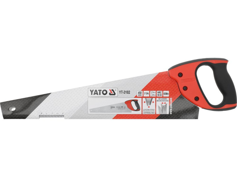 Ножовка по дереву 450 мм YATO YT-3102, сталь 65Мн, 7 TPI
