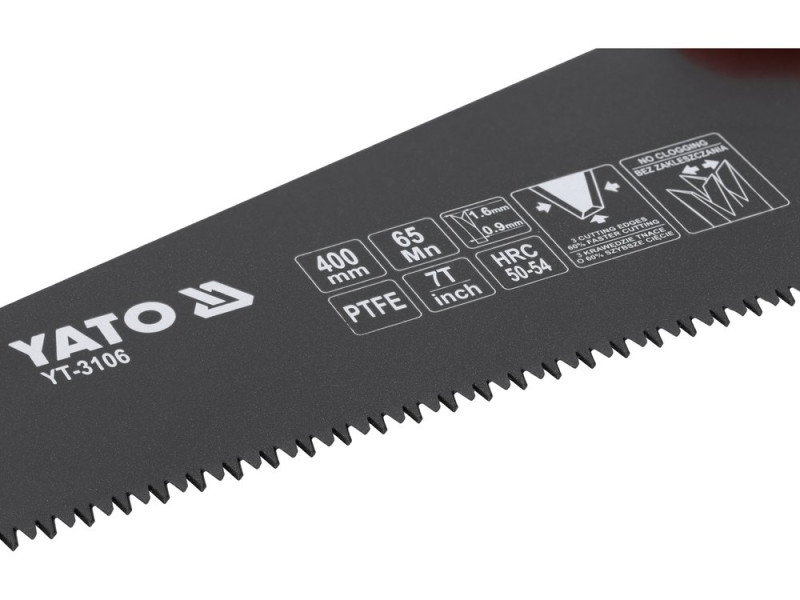 Ножовка по дереву 400 мм YATO YT-3106, PTFE, сталь 65Мн