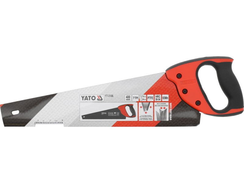 Ножовка по дереву 400 мм YATO YT-3106, PTFE, сталь 65Мн
