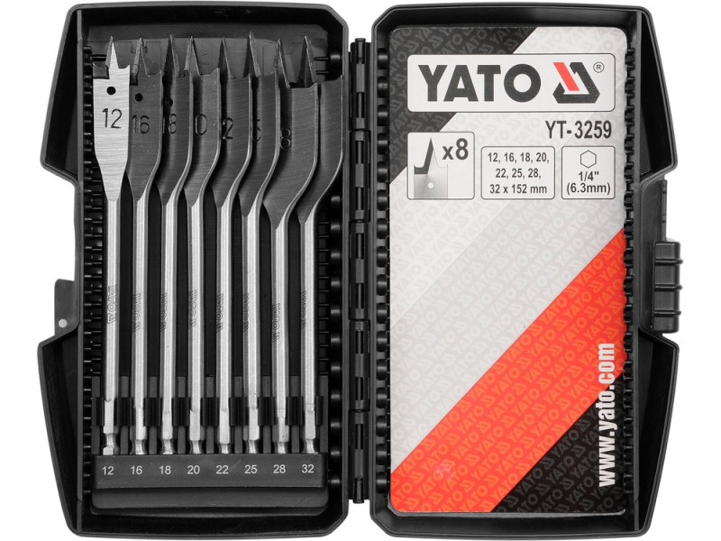 Набор перьевых сверл по дереву 12-32 мм YATO YT-3259, 8 шт