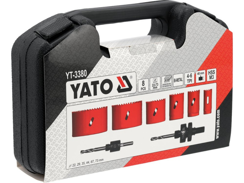 Набір коронок біметалевих 22-73 мм YATO YT-3380, 8 предметів, HSS M3