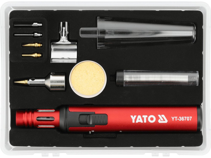 Паяльник газовий YATO обертовий 360° з п'єзо t=1300°С фен t= 600°С пайка t= 450 °С з обладунками