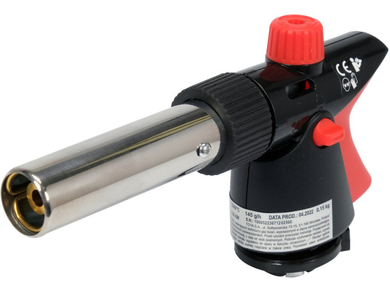 Горелка газовая YATO : цанговое соединение. PIEZO. 360°. до 2 кВт. t= 1300 ºC (EN417) (YT-36712)