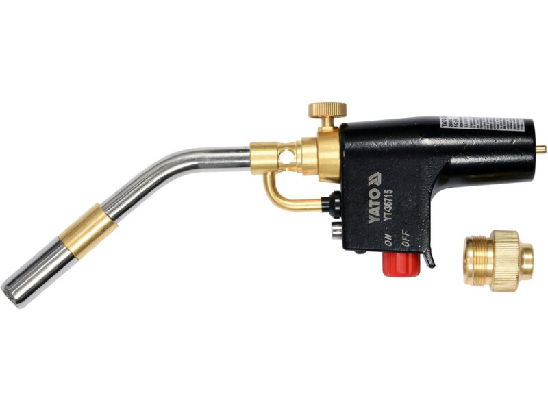 Пальник газовий YATO : різьбове з'єднання EN417. до 2 кВт, max t' 2800°С. п'єзозапал (YT-36715)