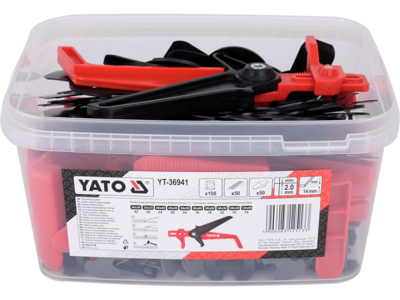 Клипсы, клинья, подкладки СВП для укладки плитки YATO к шву-2мм, плитка t≤ 14мм. 100+ 50+50 шт (YT-36941)