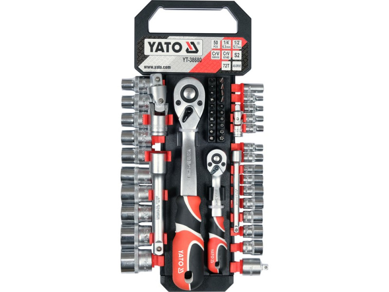 Набір головок торцевих 1/4"+1/2" YATO YT-38680, тріскачки 72 зуби, 50 предметів