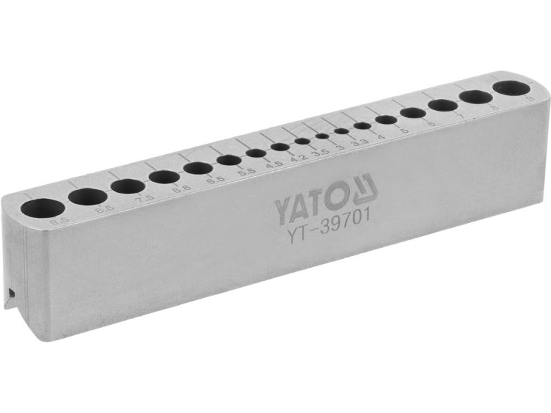 Шаблон напрямний для свердління отворів YATO 17 отв Ø= 3-9,5 мм, корпус з високо вуглец. сталі (HCS) (YT-39701)
