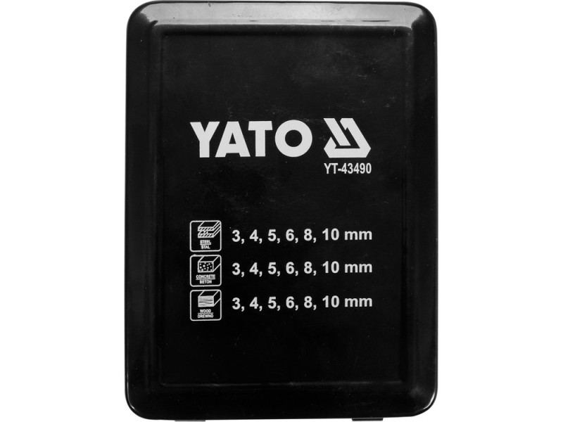 Набор сверл универсальный YATO YT-43490, 18 шт, 3-10 мм, металл, дерево, бетон