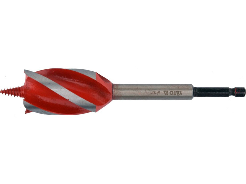 Свердло по дереву 32×165 мм YATO YT-44690, 4 кромки, HEX 1/4"