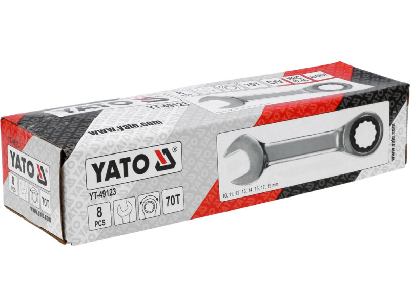 Набір ключів комбінованих коротких 10-19 мм YATO YT-49123, 8 шт, тріскачка