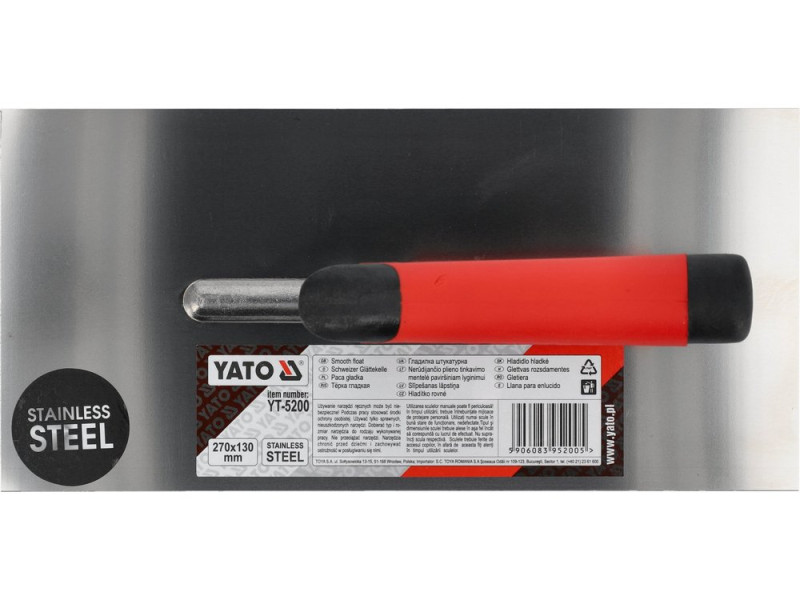 Терка гладилка YATO : L= 270x130 мм. нержавіюча (YT-5200)