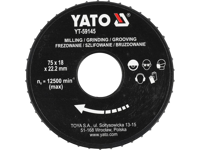 Диск-фреза YATO до КШМ по дереву, г/к плитах, бетоні Ø=75/22.2 мм, торц фреза b= 18 мм (YT-59145)