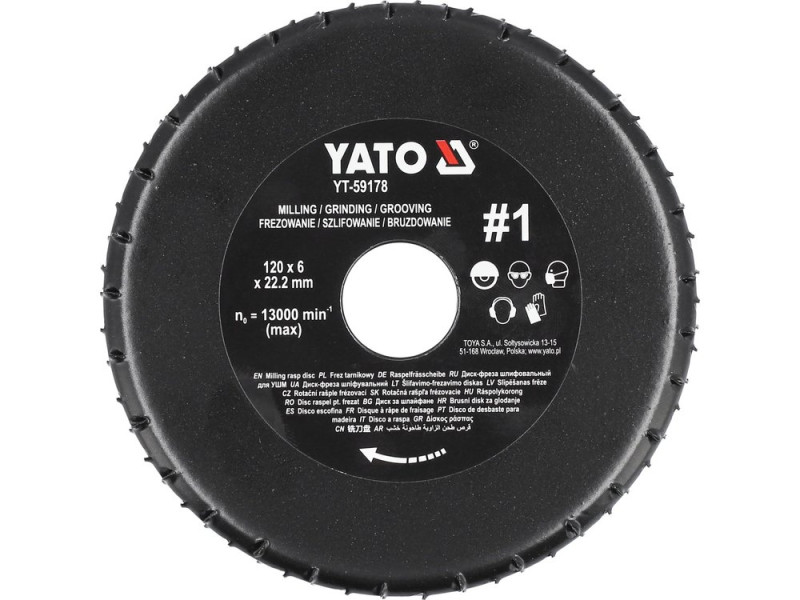 Диск-фреза торцевая к КШМ YATO по дереву, шпатлевке, гипсу; Ø=120/22.2 мм, t= 6 мм шероховатый №1 (YT-59178)