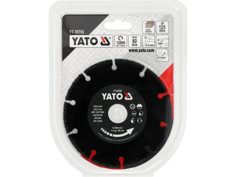 Диск пиляльний по дереву 125 мм YATO YT-59760, посадка 22,2 мм