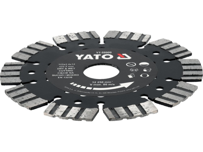 Диск алмазний відрізний по залізобетону 125×22,2 мм YATO YT-59900