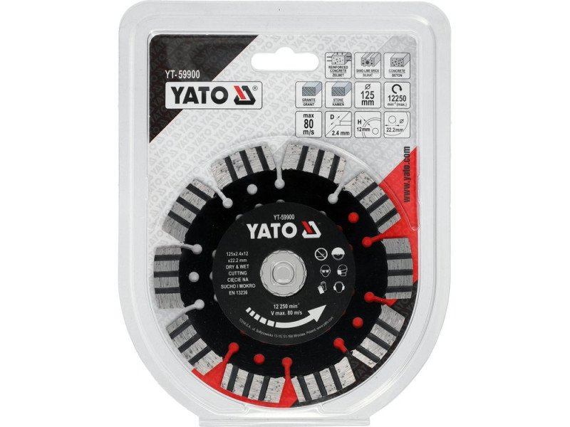 Диск алмазний відрізний по залізобетону 125×22,2 мм YATO YT-59900