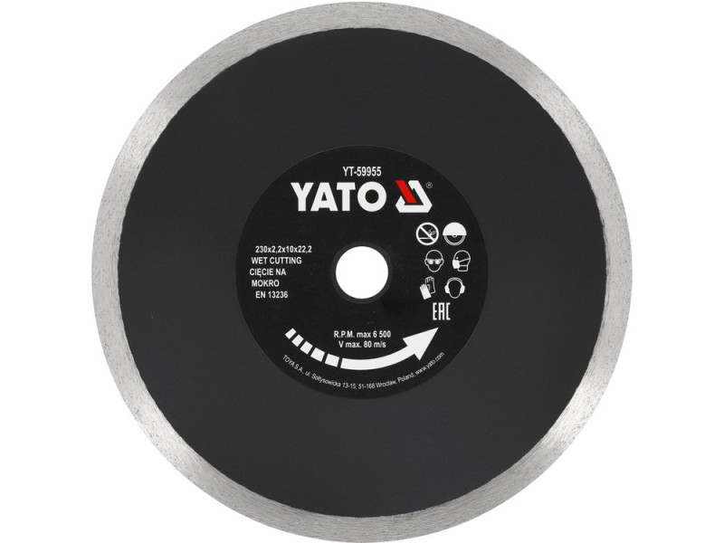 Диск алмазний відрізний 230×22,2 мм YATO YT-59955, кераміка, мокрий різ