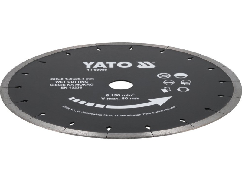 Диск алмазный отрезной по керамике 250×25,4 мм YATO YT-59956, мокрый рез