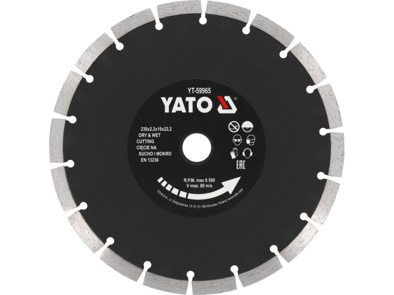 Диск алмазний відрізний сегментний 230×22,2 мм YATO YT-59965, бетон, цегла