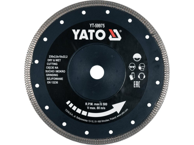 Диск алмазний відрізний 230×22,2 мм YATO YT-59975, плитка, камінь, скло