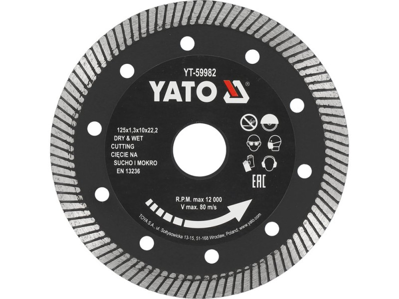 Диск алмазний відрізний турбо 125×22,2 мм YATO YT-59982, граніт, клінкер