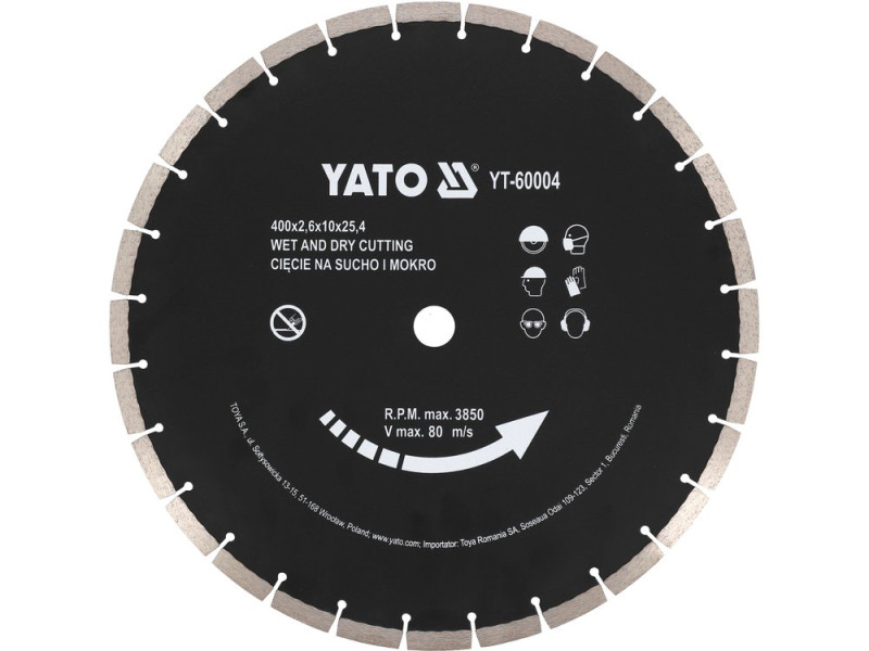 Диск алмазний відрізний 400×25,4 мм YATO YT-60004, бетон, товщина 3,6 мм