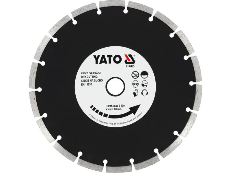 Диск алмазный отрезной сегментный 230×22,2 мм YATO YT-6005, сухой рез
