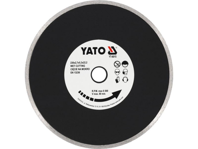 Диск алмазный отрезной сплошной 230×22,2 мм YATO YT-6015, мокрый рез