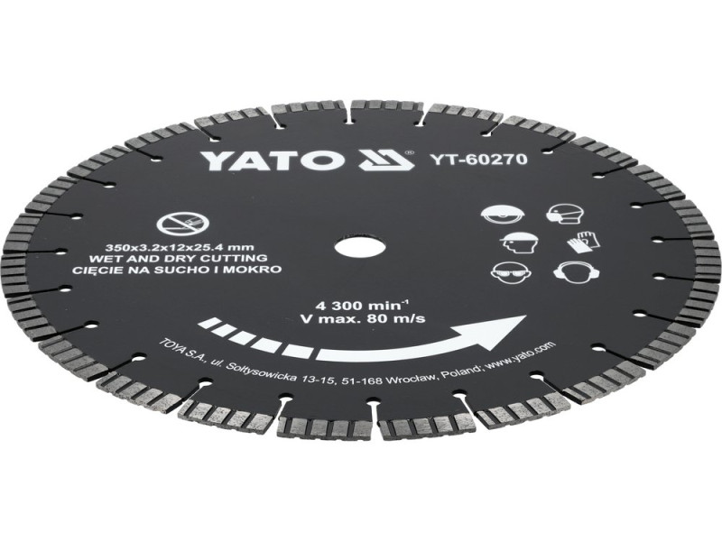 Диск алмазний відрізний по залізобетону 350×25,4 мм YATO YT-60270